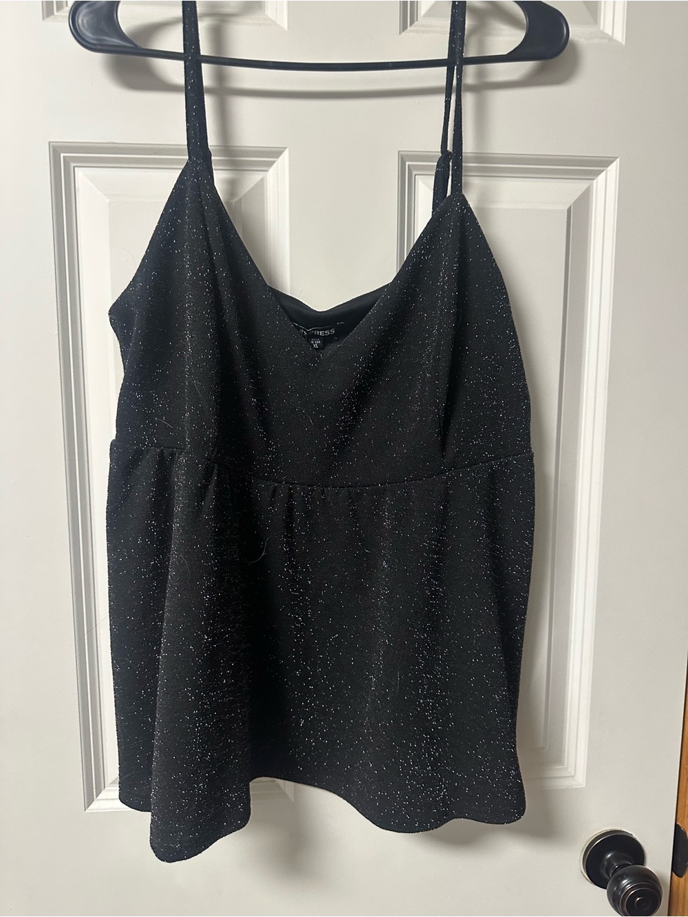 Express Black Sparkle Spaghetti-Strap Babydoll Cami